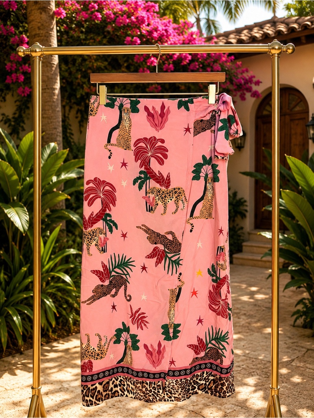 Made in Italy Pink Tropical Wrap Around Midi Skirt OS